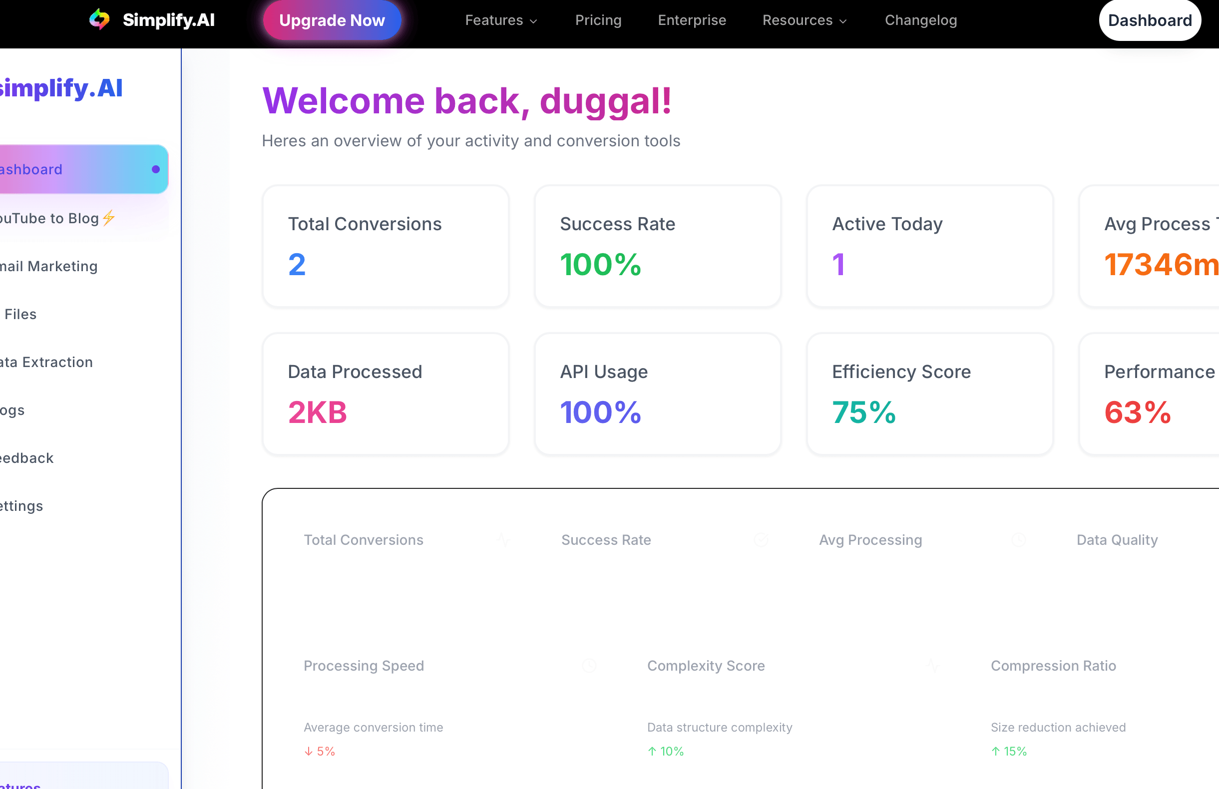 Simplify.AI Dashboard